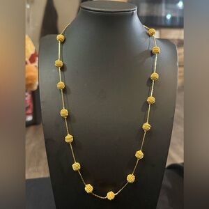 Gold Tone Bee Hive Beaded Long Chain Necklace